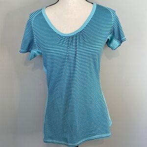 The North Face Blue Striped Vapor Wick Short Sleeve Athletic Workout Top